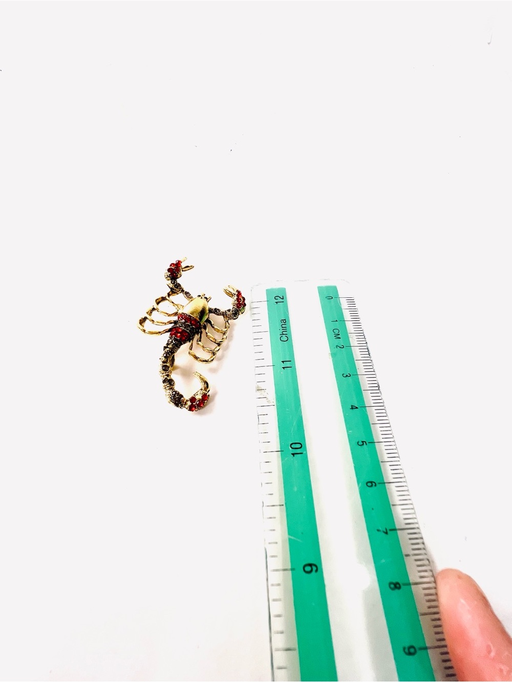 Gold Scorpion Brooch with Red and Black Rhinestones - Picture 5 of 8